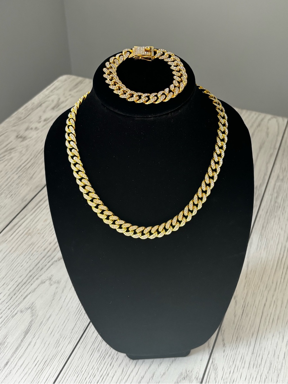 Gold-Tone Pave Cuban Link chunky Necklace & Bracelet - Men Jewelry